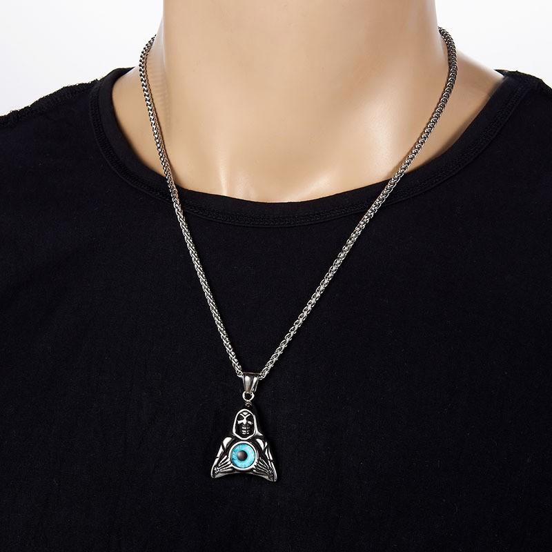 Stainless Steel Devil Eye Skull Pendant Necklace Punk Style Mens Jewelry Daily Wear