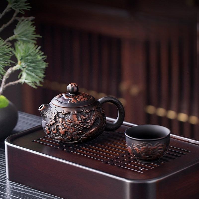Jianshui Clay Purple Pottery Teapot Hand Painted Antique Relief Teapot Household Teapot Kungfu Tea Set Kettle