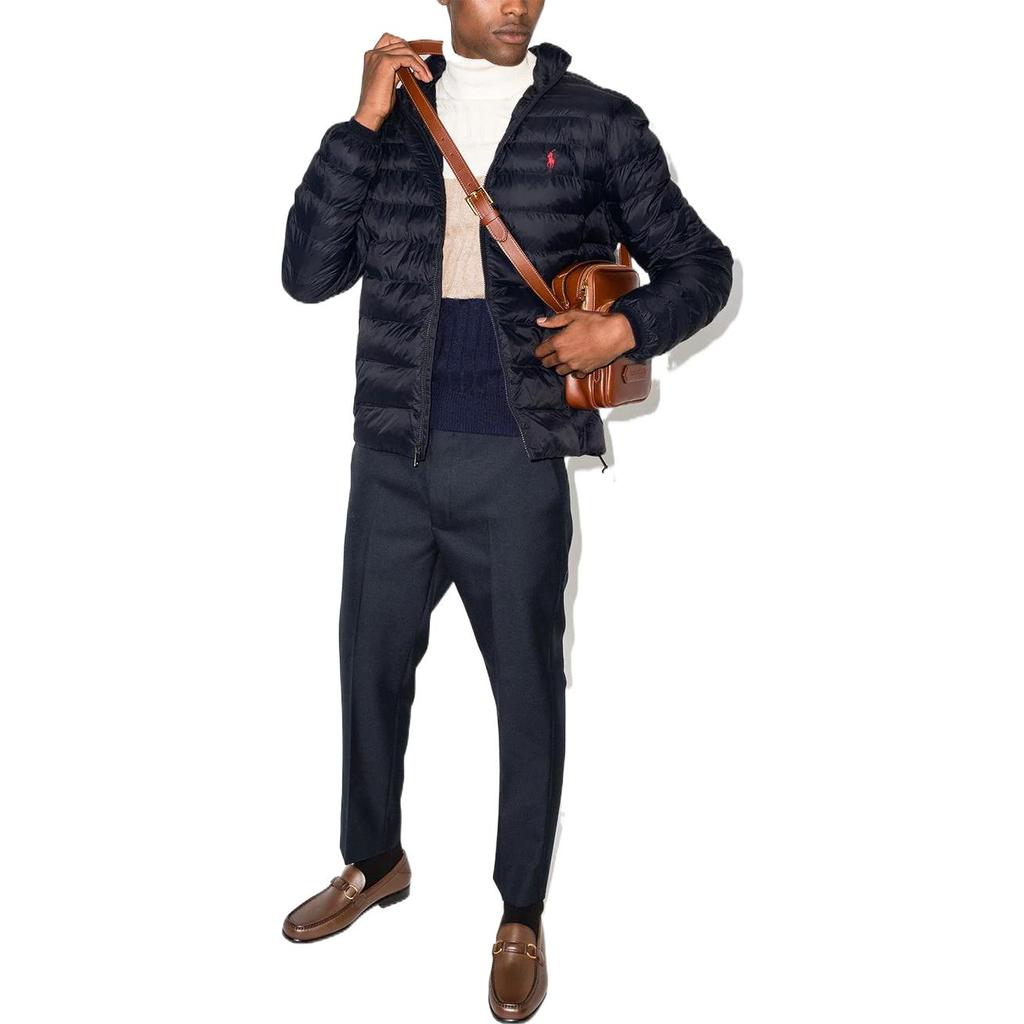 Polo Ralph Lauren Langarm Reißverschluss Figurbetonte Mittellange Daunenjacke Winter Herrenjacke Marineblau 710810897-007