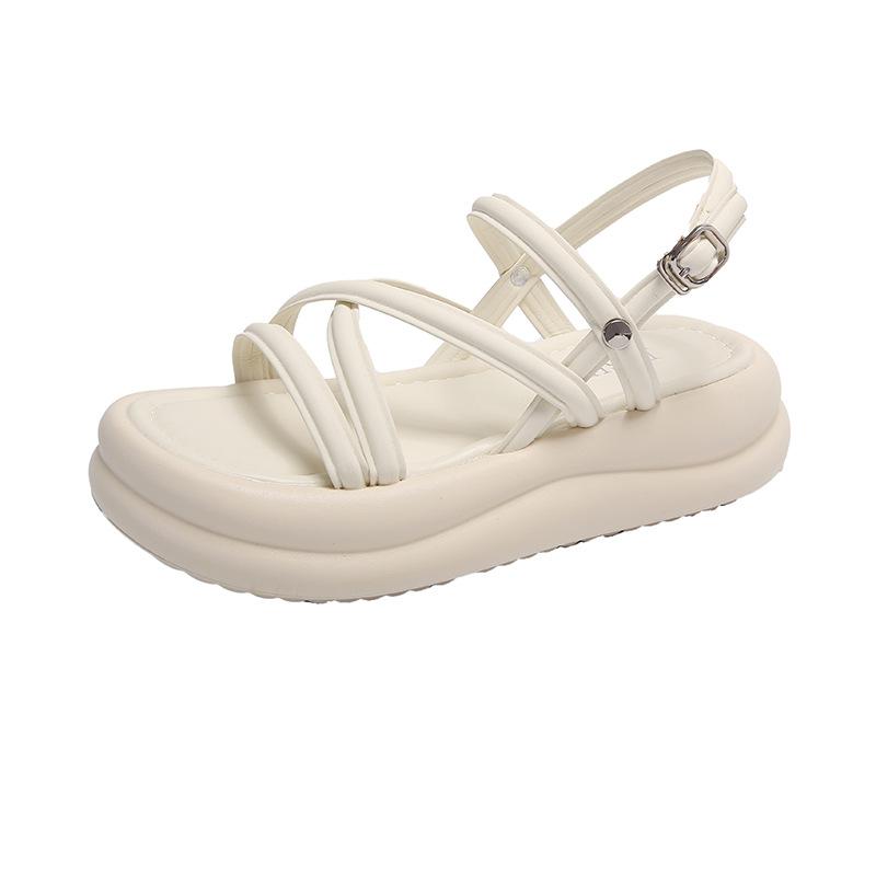 Sandalen mit dicker Sohle, weibliche Sommerflut mit Fee mit Rock, ein Wort, Schnallenriemen, Strandsandalen, modische Damen-Sommer-Atmungsaktive Schuhe