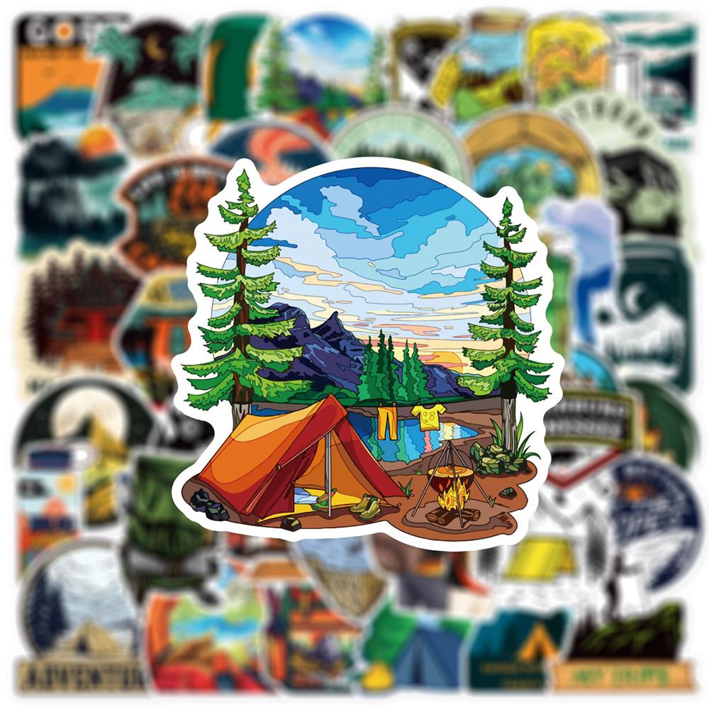 10/30/50pcs Forest Camping Hiking Outdoor Cartoon Stickers Travel Scenery Decals Waterproof Graffiti Suitcase Luggage Bike Car