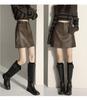 Spicy Maillard Coffee PU Leather Mini Skirt - Sexy, Versatile, Anti-Exposure, Hip-Hugging A-Line for Autumn/Winter