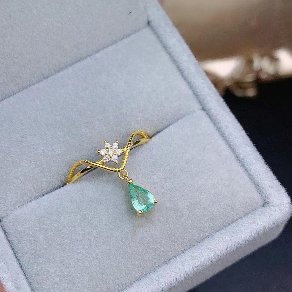 Open Ring Crown Design Drop Gemstone Adjustable Olive Green Elegant Womens Fashion Jewelry