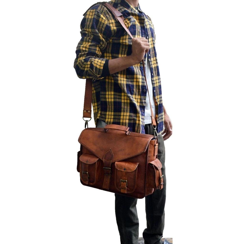 Leather Messenger Bag Laptop Bag Computer Case Shoulder Bag for Men & Women