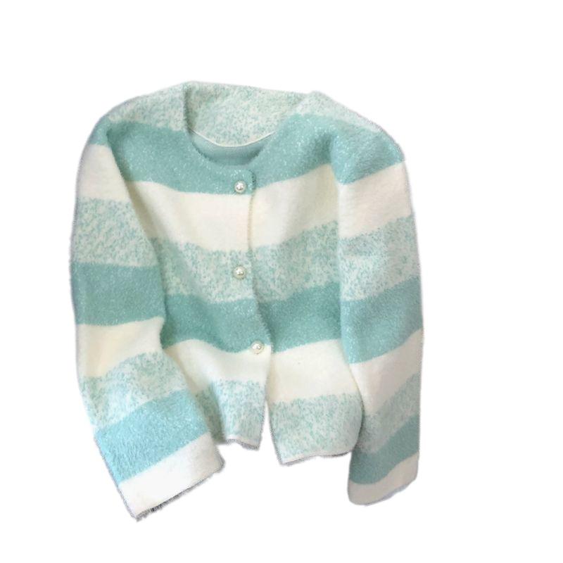 Soft Rainbow Striped Knit Sweater Women Autumn Mink Top Beautiful Pullover