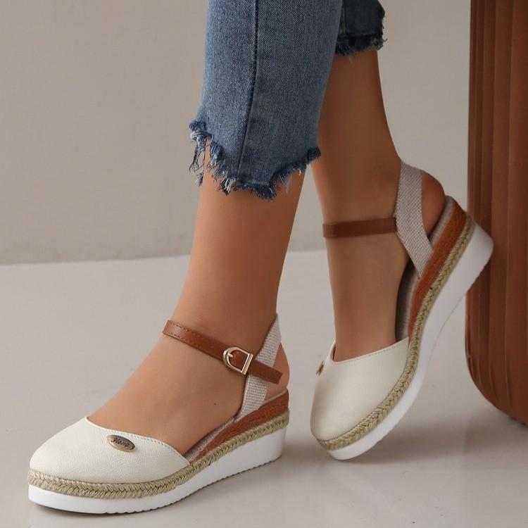 Fashion Women Closed Toe Wedge Sandals Women Summer Buckle Strap Shoes Women Fashion Espadrilles Platform Sandals Sandalias De Mujer
