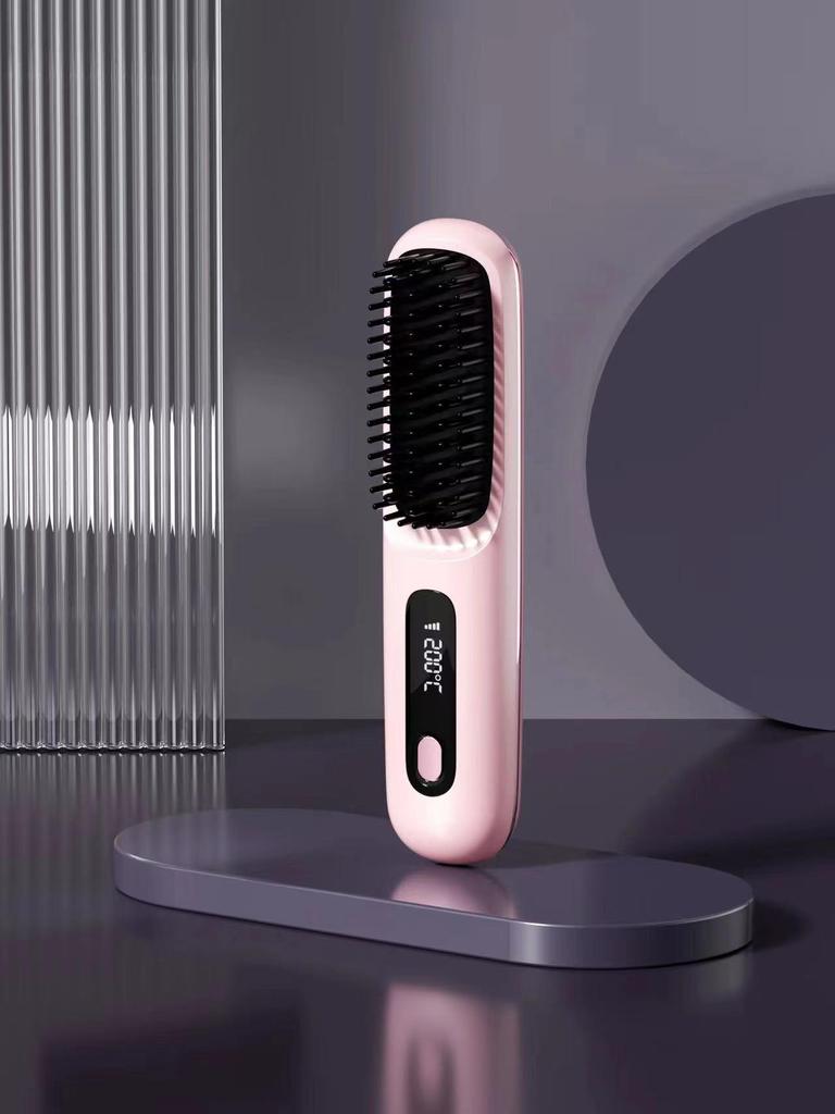 "Portable Mini Wireless Rechargeable Ceramic LCD Hair Straightening Comb"