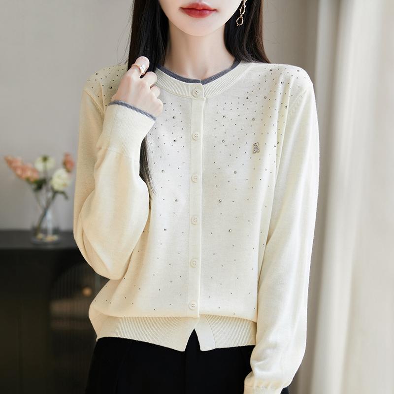 Women's Lightweight 50% Wool 50% Mulberry Silk Cardigan - 4-Season Versatile Knitwear for All-Year Comfort & Style