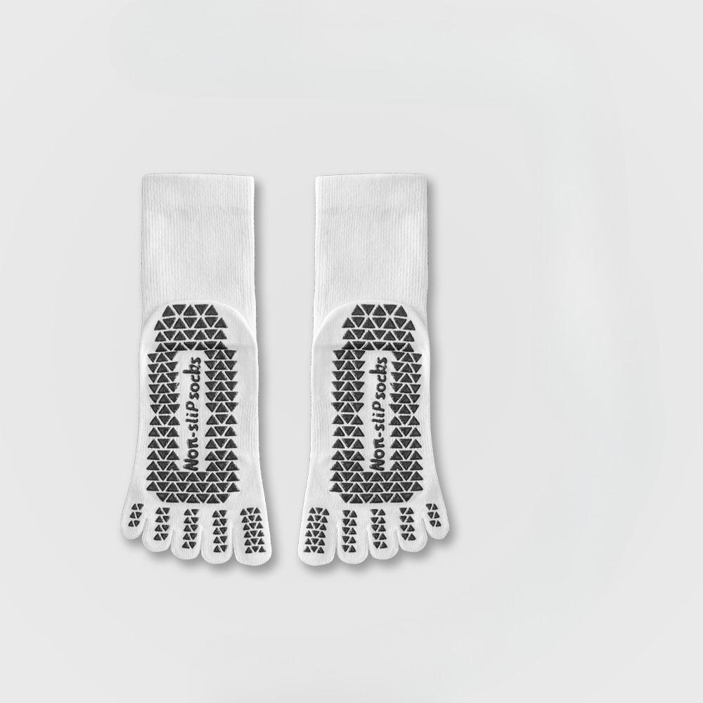 Solid-color Five-finger Mid-calf Socks with Silicone Grip, Yoga Fitness Pure-color Combed Dopamine Yoga Socks