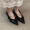 Sheepskin version pointed shoes pleated flat bottom beautiful single shoes women's metal chain temperament Mary Jane grandma shoes