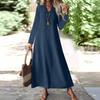 Women's Fashion V-Neck Long Sleeve Pocket Solid Color Zipper Casual Vacation Long Cotton Linen Dresses