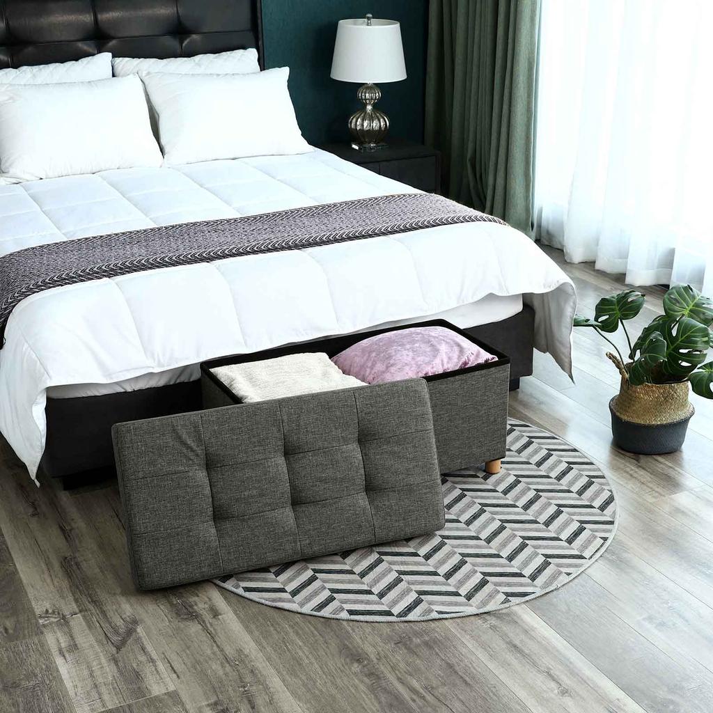 SONGMICS Storage Ottoman, Padded Foldable Bench, Chest with Lid, Solid Wood Feet, Space-Saving, 65L Capacity, Holds Up To 300 Kg, for Bedroom