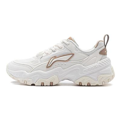 Li Ning Soft Rebound Shock Absorption Retro Thick Sole Height Increasing Low Top Casual Shoes Women Sneakers White AGCT424-1