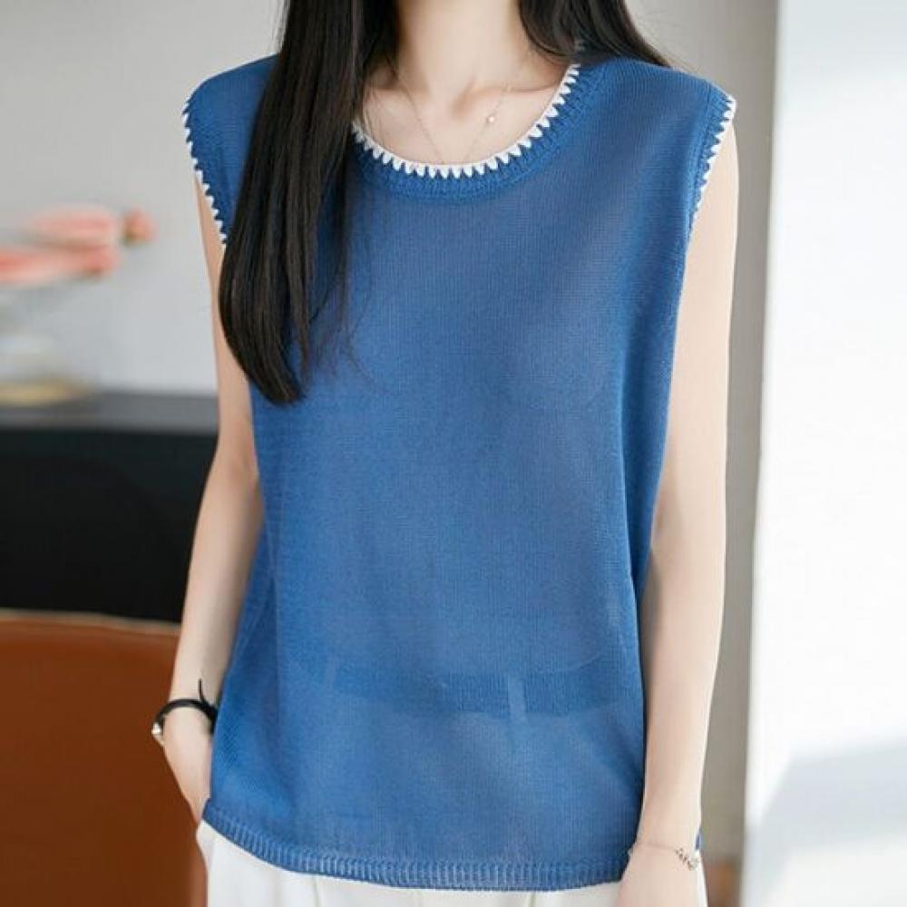 Navava Women Cool Thin Daily Color Block Sleeveless Knit Tee Nk3689