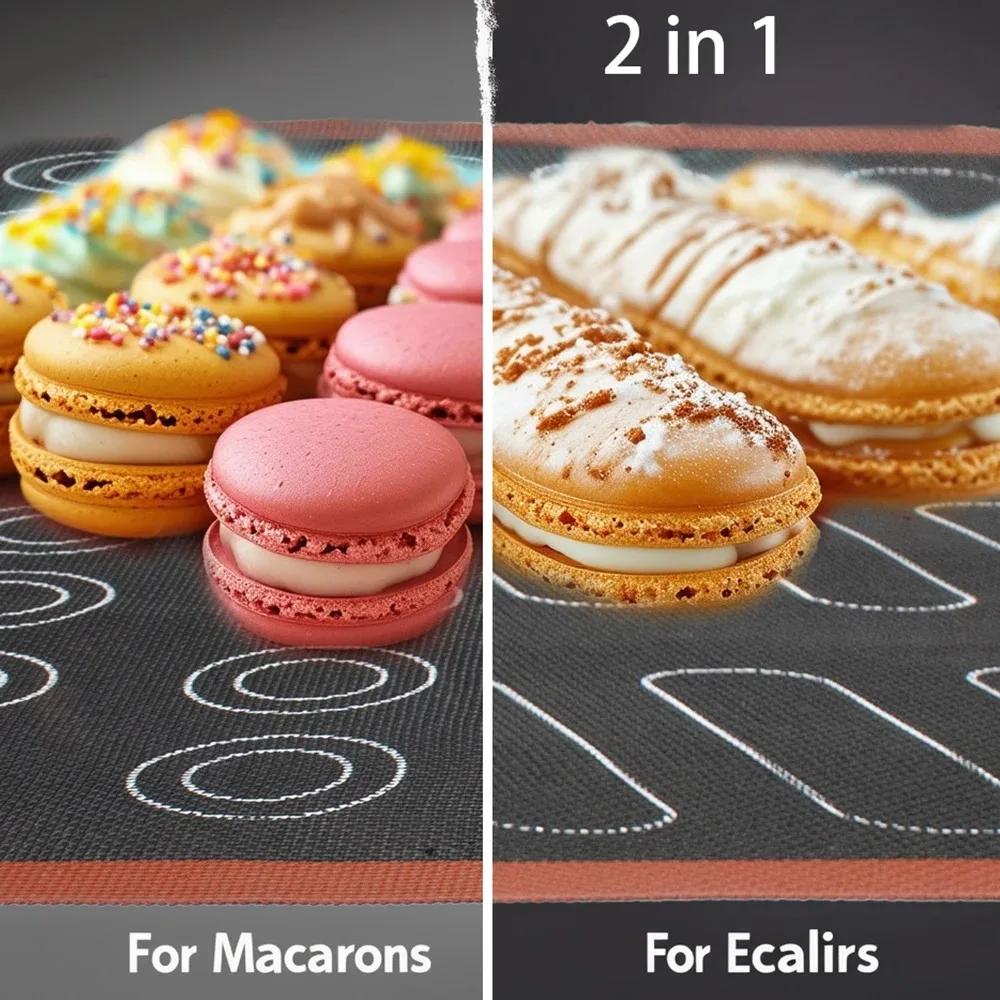 Silicone 30x40cm Two Sided In One Printing Macaroon Puff Baking Mat Non Stick Pastry Oven Cake Perforated Sheet Liner Mat