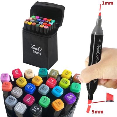 24 Kleuren Alcohol Marker Penselen Set, Dubbelzijdige Verf Markers, Geschikt voor Kleuren en Schilderen door Volwassenen