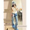 Small American Style Washed-out Vintage Worn Jeans Female High Waist Slim Looking Drape Narrow Version Straight Mopping Pants Summer