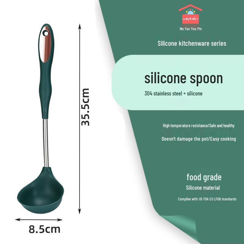 High-Temp Resistant Silicone & Stainless Steel Kitchen Utensil Set - Non-Stick Cooking Spatula & Ladle