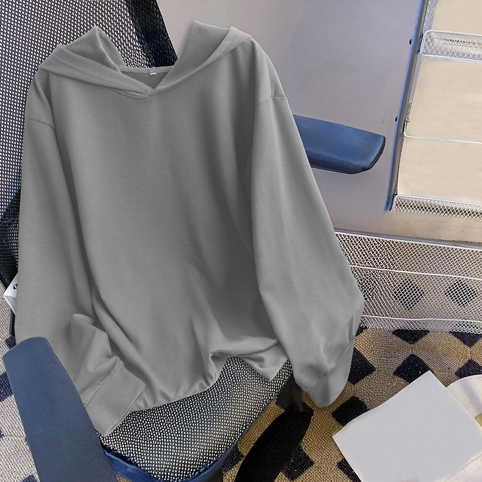 

Женская модная однотонная толстовка с капюшоном и длинными рукавами в спортивном повседневном стиле S