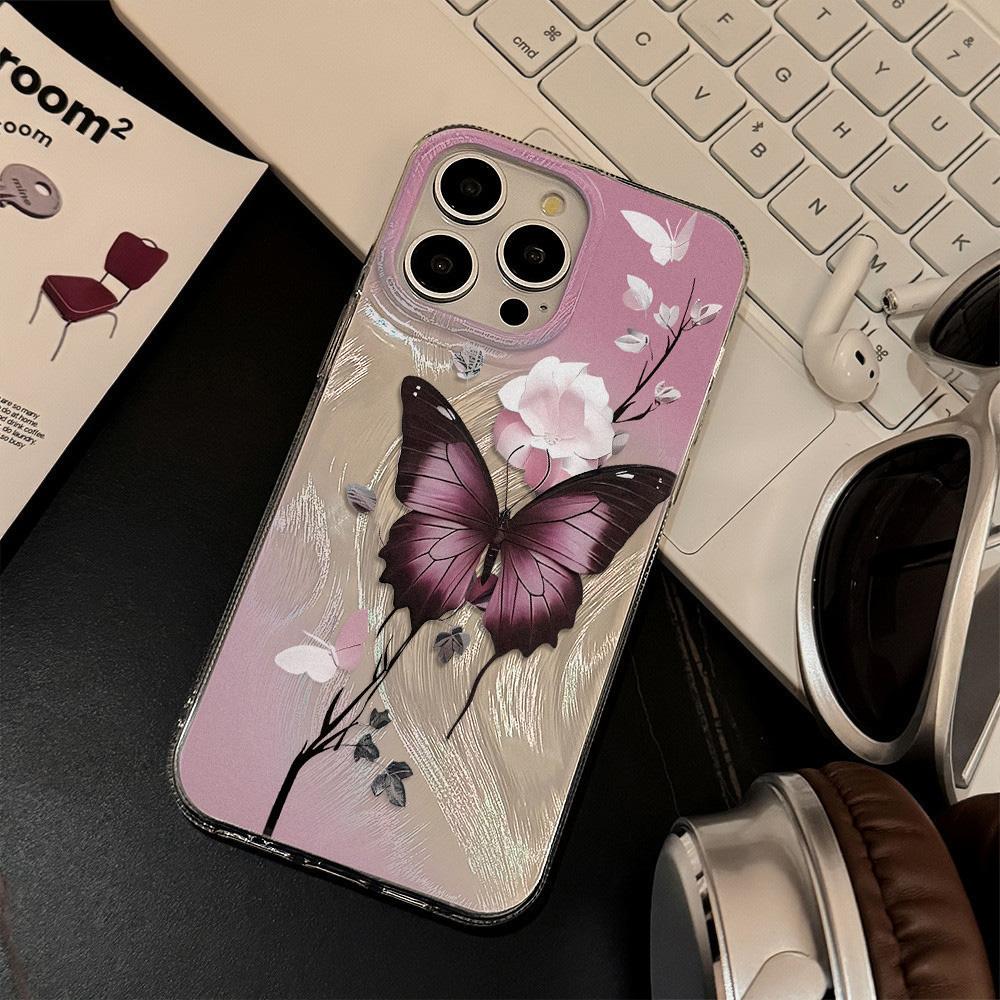Feather Luster Phone Case for Samsung A53 A14 A33 A12 A32 S24 S23 Plus S20 S21 FE for iPhone 17 15 16 13 Pro 17 16 Pro Max Butterfly Bow Phone Case