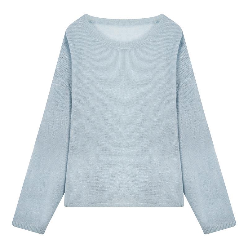 Tencel wool blended crew neck knitted bottoming shirt women's early autumn soft waxy light pullover long sleeve lazy wind sweater thin