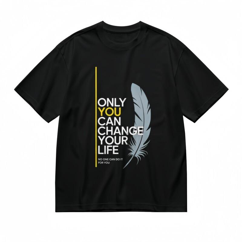 

Men s Comfortable Classic T-Shirt Grey Feather and Life-Changing Slogan Tee S
