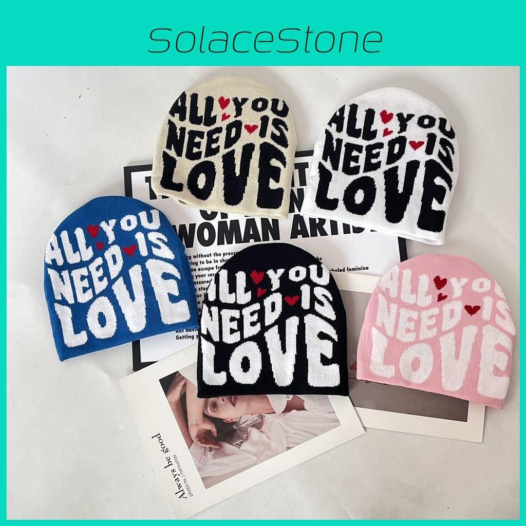 Blocked Color Simple Letter And Heart Pattern Women Casual Warm Knitted Hat