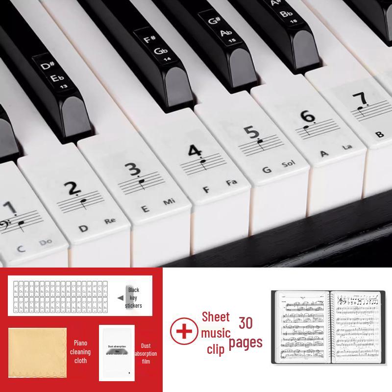Colorful Piano Keyboard Stickers for 88, 61, and 54 Keys - Note Stickers with Numbers and Staff for Electronic Keyboards
