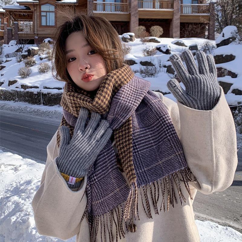 100 Maillard coffee wool scarf women's winter thickened warm couple scarf for girlfriend