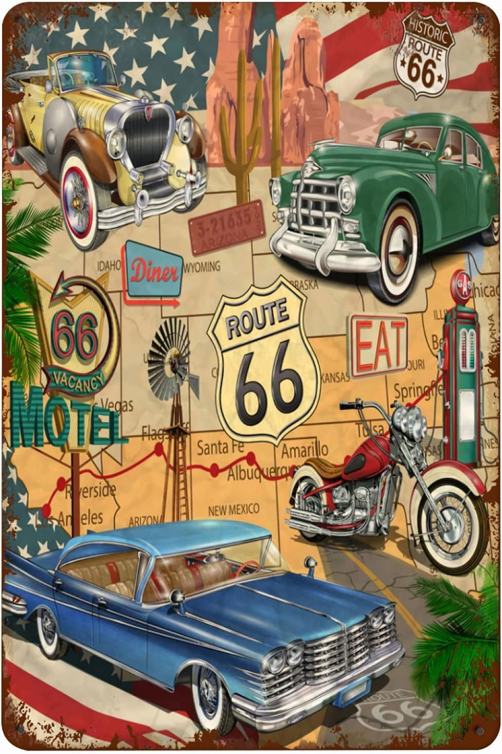 

WEIKJHH Retro Route 66 Metal 20cm x Tin Wall Home Metal Gift Sign, 30cm, Sign, Decor, Poster, Restaurant, Garage, Cafe, Art, Sign, Couple s
