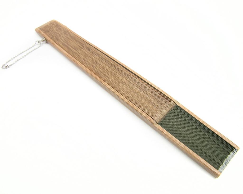 KYOETSU Pure Silk Brown Set Fan for Women Ribs Fan, Plain, Ribs, 2-Piece (Fan, Bag) (Brown 4)