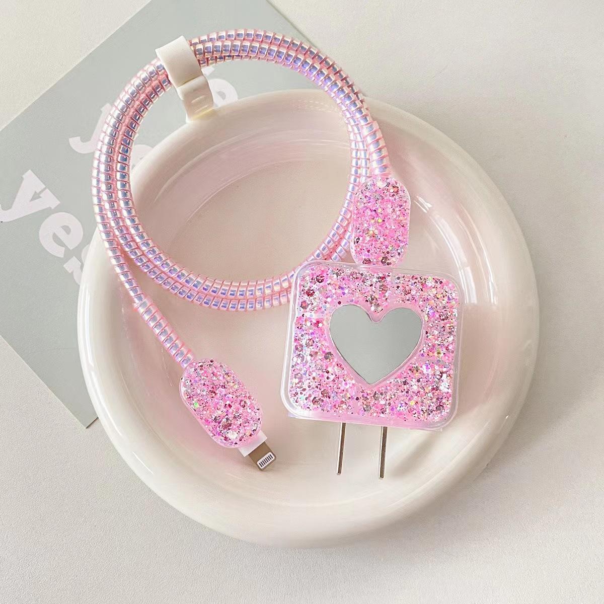 

Набор из 5 предметов, красивый блестящий силиконовый защитный чехол для iPhone 20 Вт, зарядное устройство, мобильный телефон, кабель для передачи данных, защита от поломок