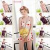 Conjunto de Bikini Sexy de Tres Piezas con Estampado de Labios y Flores, con Bikini con Aros y Bañador de Falda