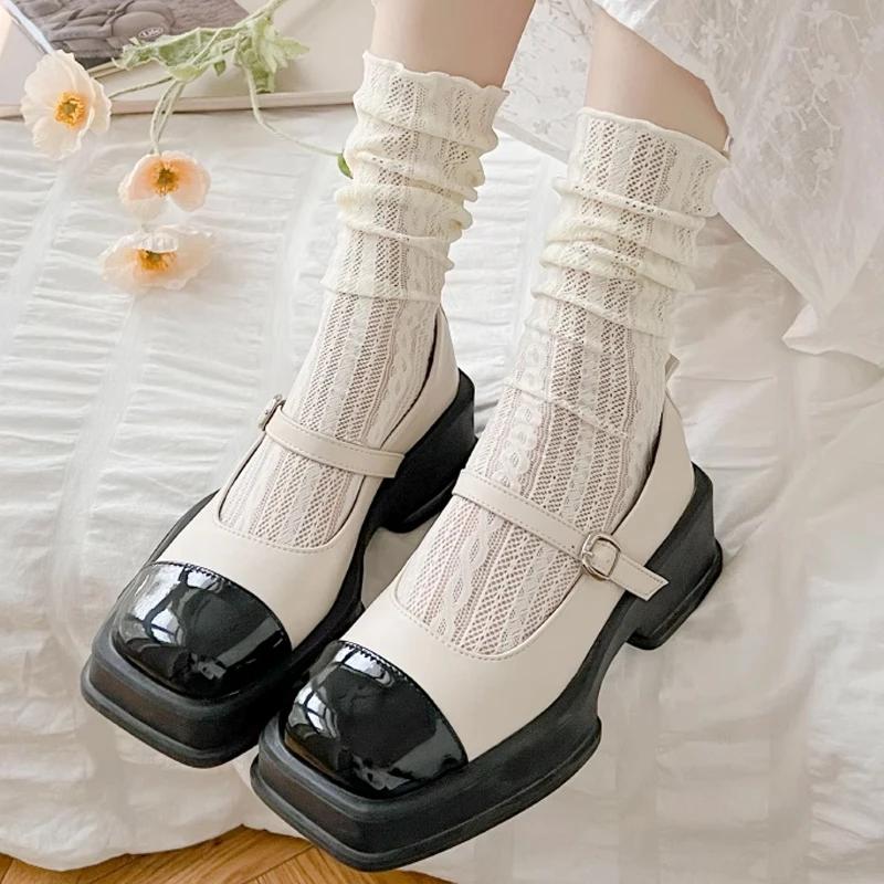 Women Sweet Lace Short Summer Socks Japanese Lovely Ruffle Hollow Out Cotton Lace Lolita Style Princess Socks High Quality Socks One Size бежевый