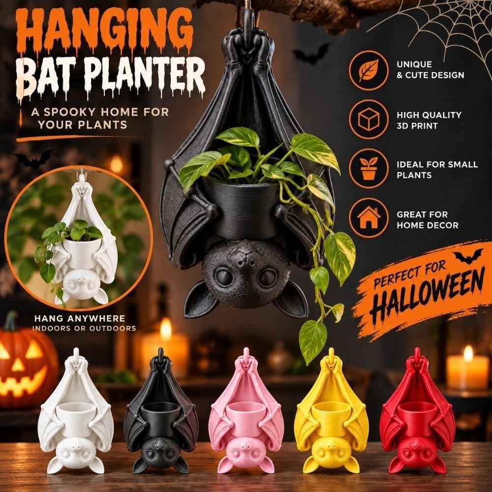 3D Printed Upside Down Bat Hanging Planter Plastic Animal Succulent Planter Halloween Party