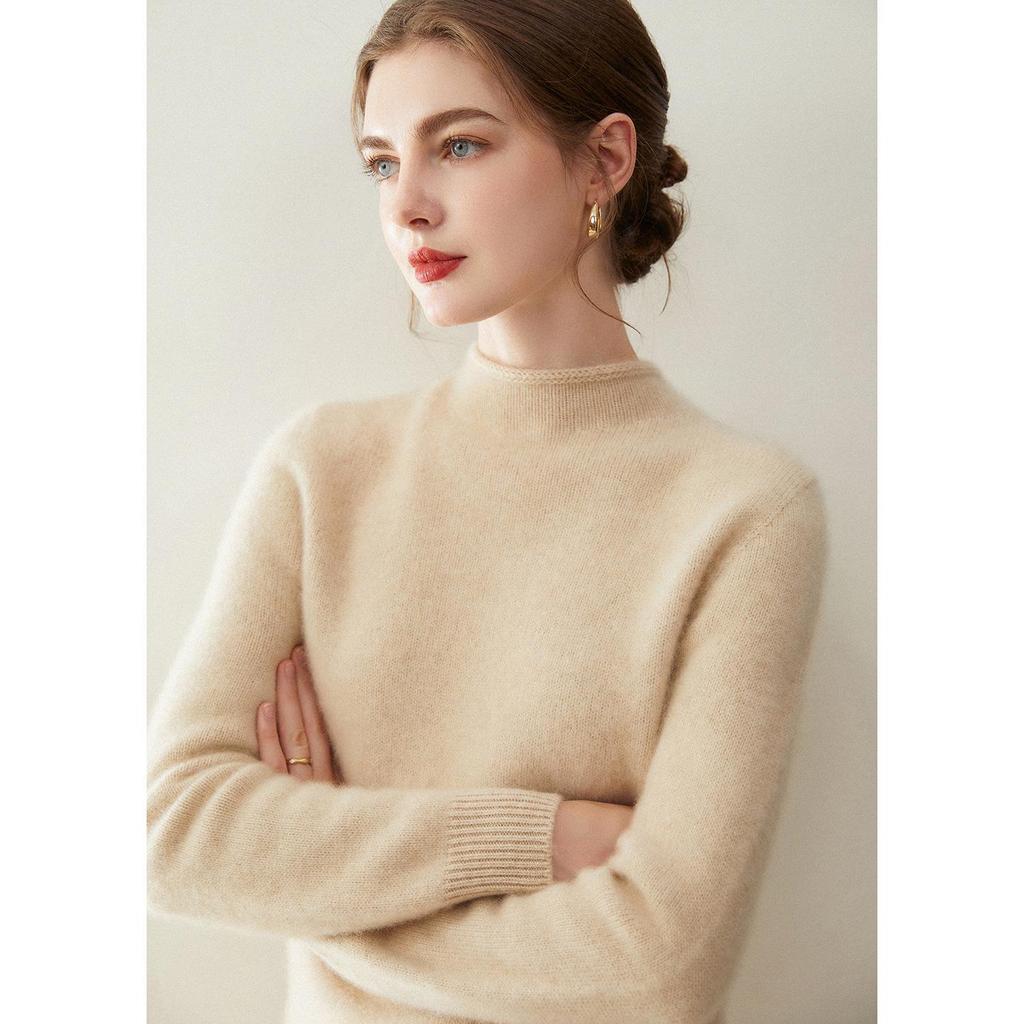 Women's Pure Cashmere Loose Fit Turtleneck Sweater with Rolled Hem