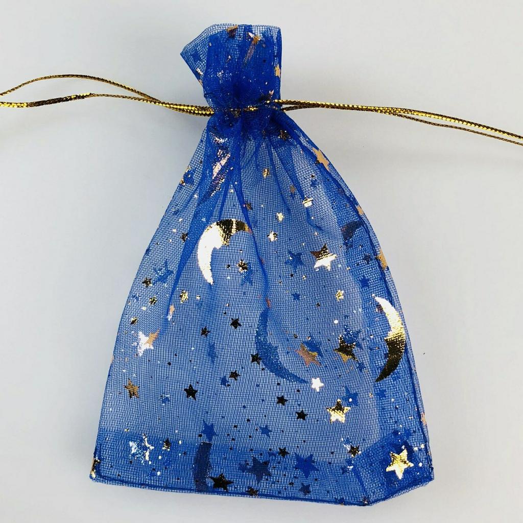 Organza Drawstring Gift Bags Star and Moon Gold Print Mesh Pouches for Jewelry Candy Favors