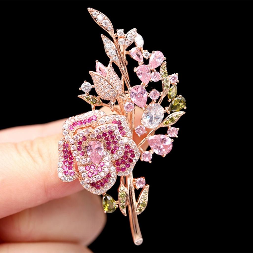 Elegant Floral Brooch Pin for Women Rose Design with Rhinestone Embellishments Suitable for Evening Wear and Special Occasions Accessories