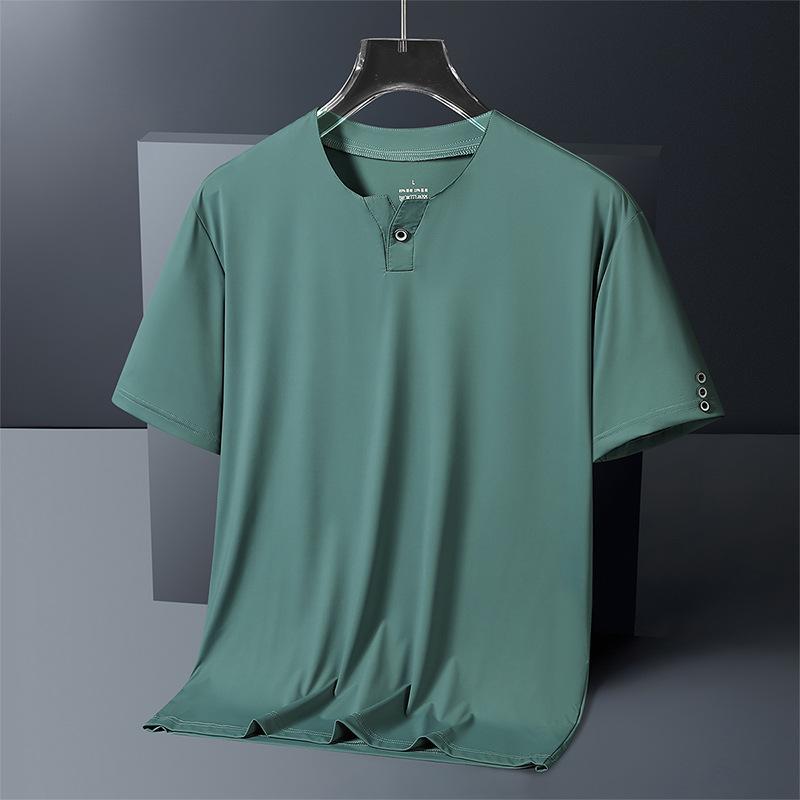 Ice Silk Short-sleeved T-shirt Men's Thin Quick-drying Breathable Round Neck Plus Fat Plus Size T-shirt