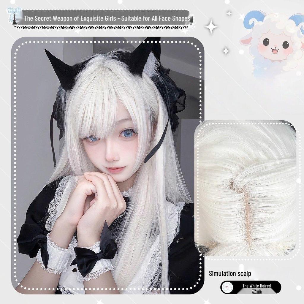 Lolita Christmas Cosplay Wig: Women's Long Straight White Hair, Versatile Daily Wear, Full Head Cover