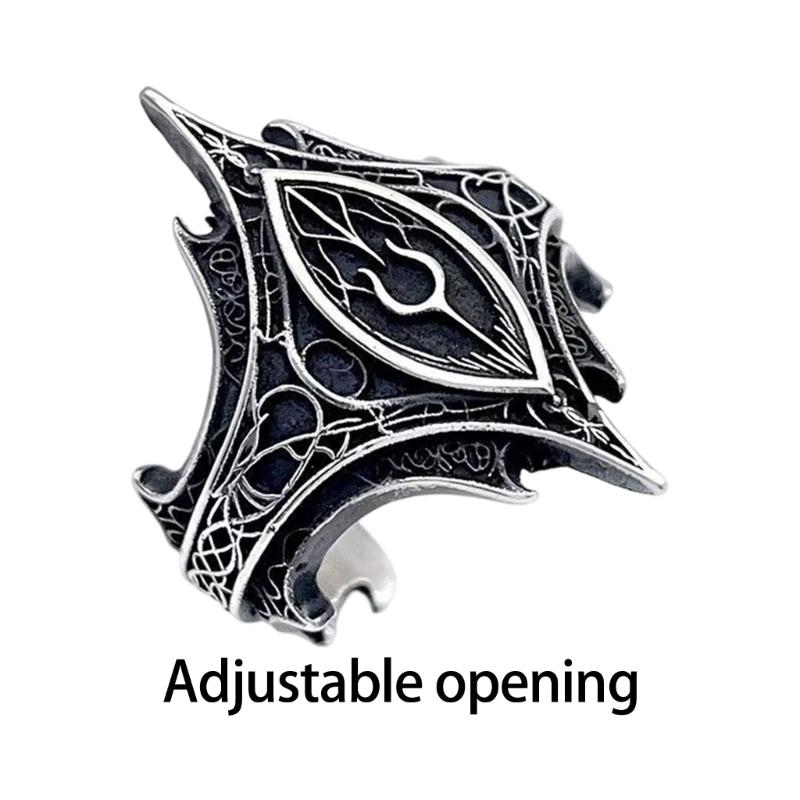 Gothic Style Adjustable Open Ring Alloy Metal Statement Jewelry Edgy Gift For Her Him Dark Elegant Design
