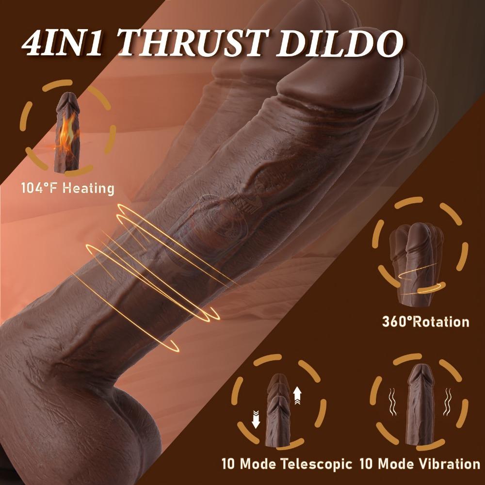 1 Thrust Vibrating Dildo - Rotating and Heating, 9" Realistic Coffee Color Retractable, 10 Rotation/Vibration Modes, for Women and Couples