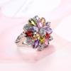 Huajie Women's Sweet Multicolor Floral Shape Cubic Zirconia Rings Delicate Shining Party Girls Fresh Ring Trendy