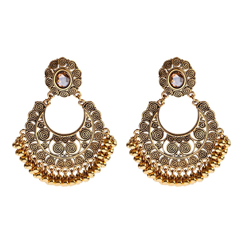 New Ethnic Gold Color Indian Jhumka Earrings for Women Pendient Heart Shape Beads Tassel Earring 2023 Vintage Brincos Zircon