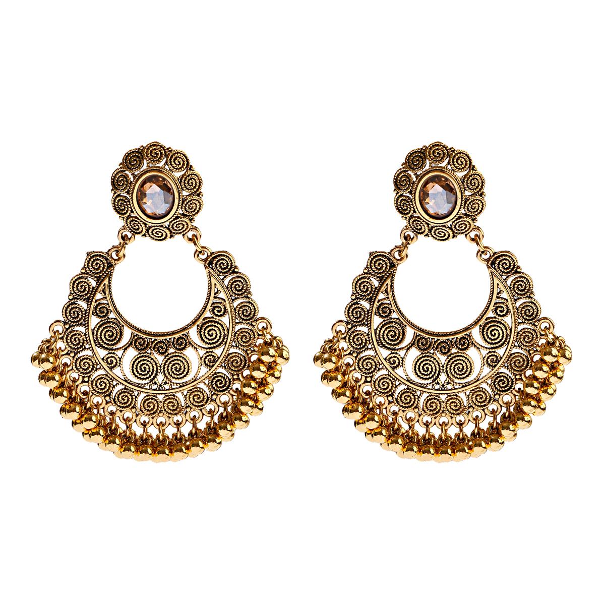 Nieuwe Etnische Goudkleurige Indiase Jhumka Oorbellen voor Vrouwen Hanger Hartvorm Kralen Kwastje Oorbel 2023 Vintage Brincos Zirkoon brown