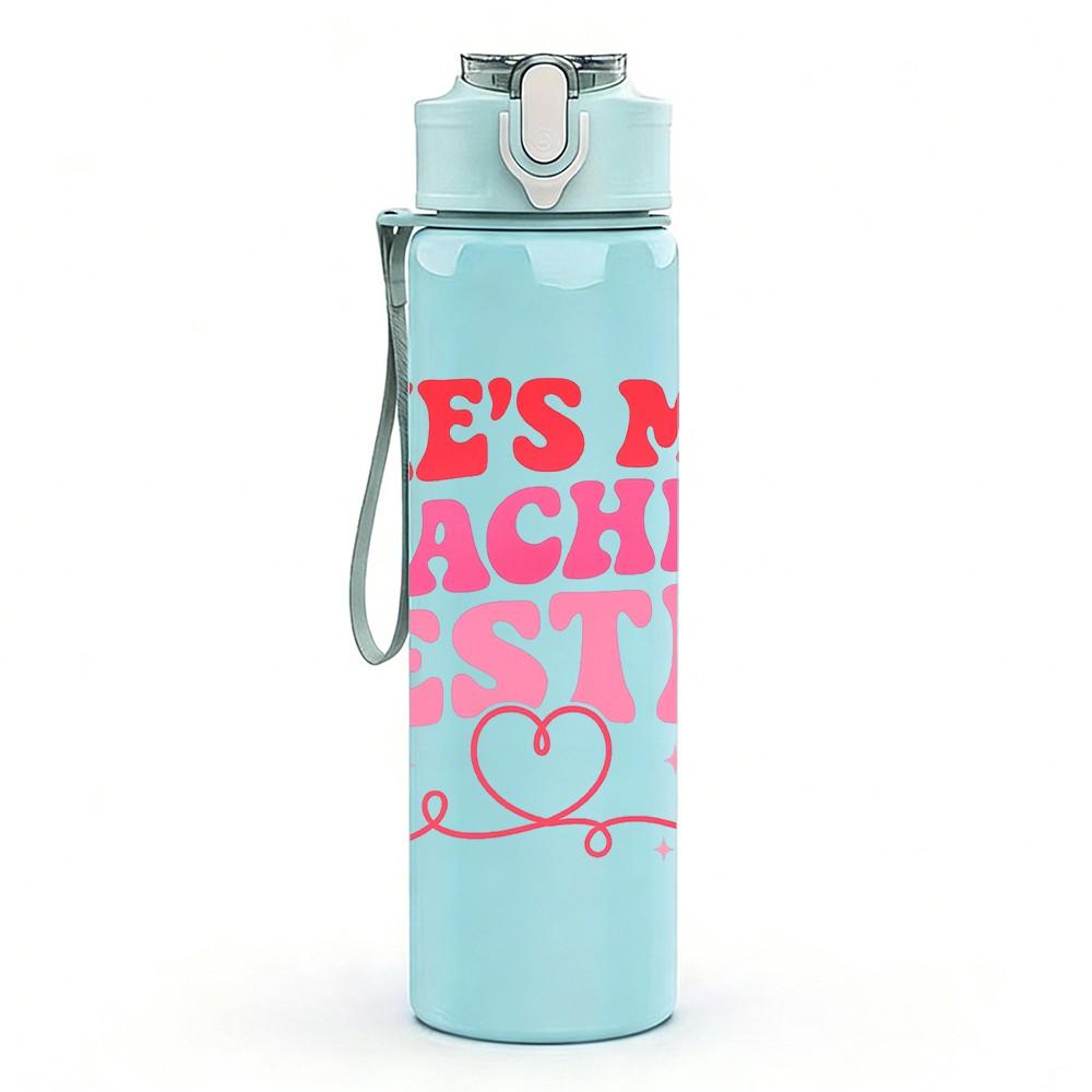 1PC Shes My Teacher Bestie Text 750ml Color Plastic Sports Water Bottle Leakproof Flip Straw Lid Suitable for Sports Office Home Use