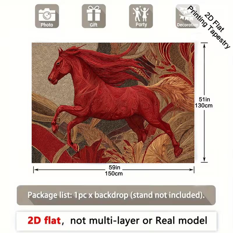 2D Ornate Red Horse Tapestry for Modern & Boho Aesthetic Decor