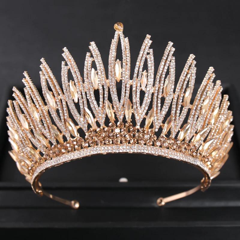 Goldfarbene Luxus-Kristall-Hochzeitstiara und Kronen Party Strass Abschlussball Braut Diadem Krone Tiara für Damen Braut Haarschmuck