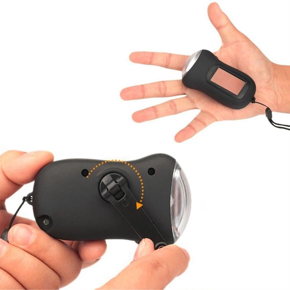Mini LED Håndsveiv Dynamo Solcellelommelykt Bærbar Energisparende Lommelykt Camping