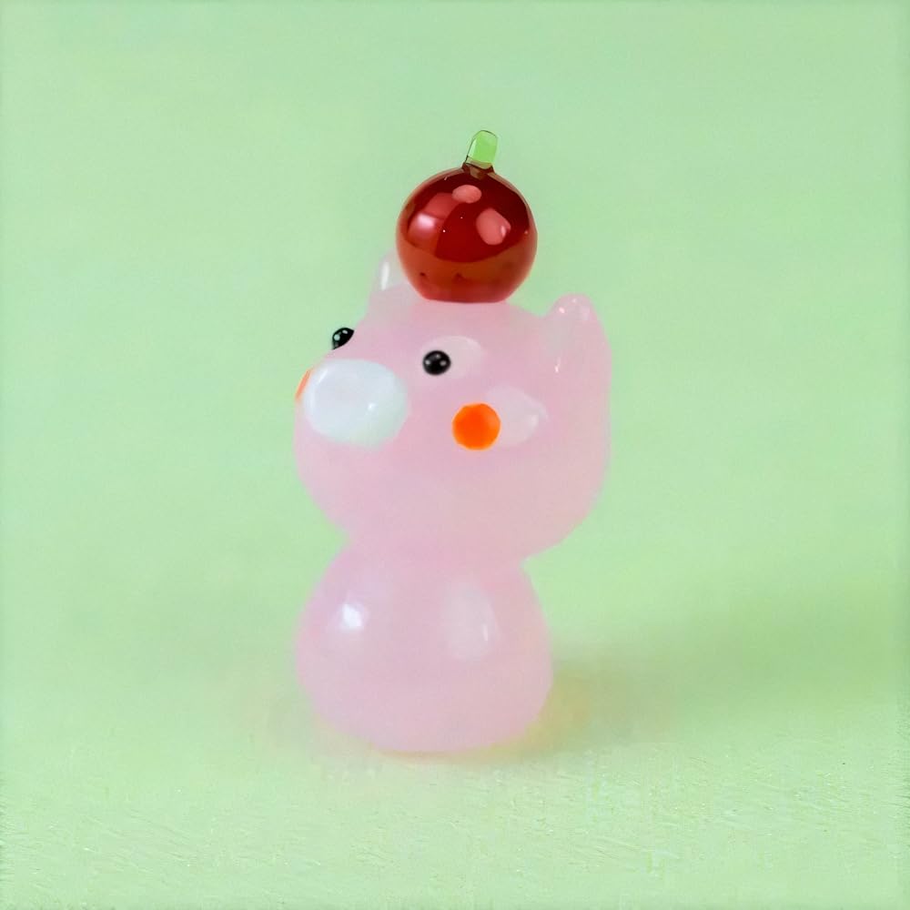 Four Cart Cute Handmade Glass Apple-top Pig, Pink